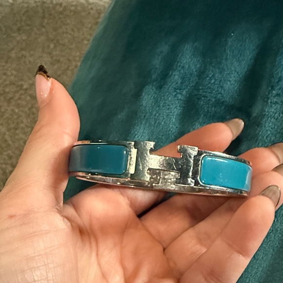 Hermes Jewelry - Hermes Turquoise Enamel H-Style Cuff Bracelet